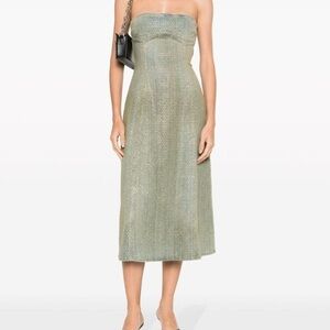 Diesel NWT D-Mary Rhinestone Embellished Strapless Green Midi Dress Size S